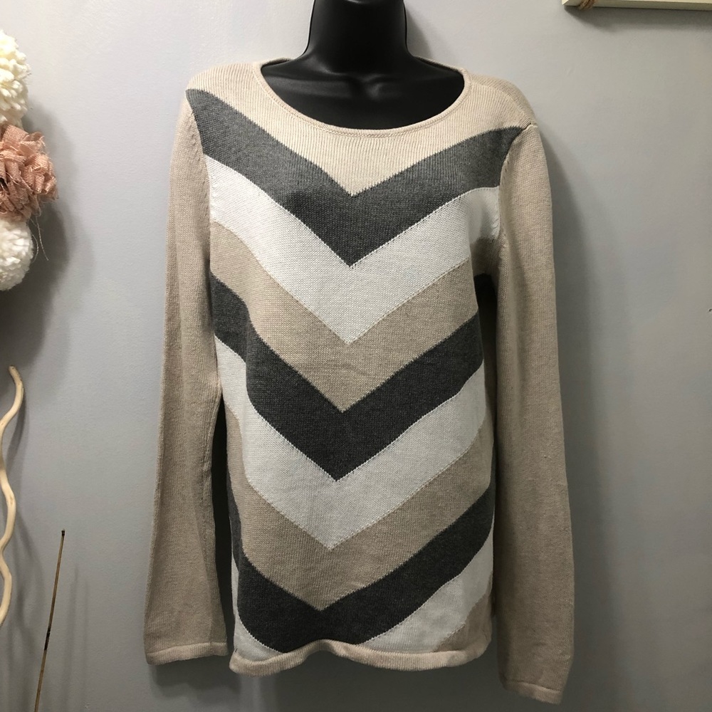 Maglia Chevron Pullover Sweater Tan, Gray, White